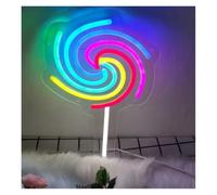 PTHEN Decoración Lámparas Letrero De Neón Con Forma De Piruleta, Luces De Neón Con Forma De Caramelo, Decoración De Pared Para Fiestas De Cumpleaños Para Niños Y Niñas 19x30cm