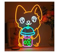 PTHEN Decoración Lámparas Letrero De Neón Con Luz De Corgi Bebiendo Té De Burbujas Para Dormitorio Hogar Sala De Juegos, Bar, Cueva De Hombre, Decoración De Pared, 28.1cmx43cm
