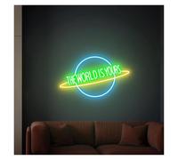 PTHEN Decoración Lámparas Letrero De Neón El Mundo Es Tuyo Letrero De Neón Para Pared Letrero De Neón Decoración Personalizada Para El Hogar 38cm(G)