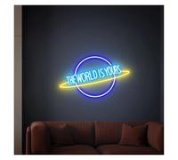 PTHEN Decoración Lámparas Letrero De Neón El Mundo Es Tuyo Letrero De Neón Para Pared Letrero De Neón Decoración Personalizada Para El Hogar 38cm(C)