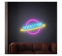 PTHEN Decoración Lámparas Letrero De Neón El Mundo Es Tuyo Letrero De Neón Para Pared Letrero De Neón Decoración Personalizada Para El Hogar 38cm(Segundo)