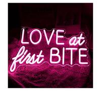 PTHEN Decoración Lámparas Letrero De Neón Love At First Bite Con Luz Regulable USB Para Decoración De Pared Personalizada Para Fiestas De Bodas De San Valentín 40cmx26cm