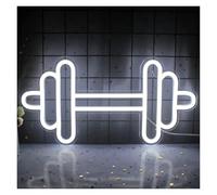 PTHEN Decoración Lámparas Letreros De Neón Con Mancuernas, Alimentación Por USB, Brillo Ajustable, Luces De Neón Para Sala De Ejercicios, Adecuados Para Decoración Pared 20cmx40cm(Blanco)