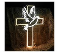 PTHEN Decoración Lámparas Letreros De Neón Cruz De Jesús, Alimentados Por USB, Luces De Neón Paloma Y Brillo Ajustable, Adecuados Para La Decoración Del Dormitorio 33cmx43cm