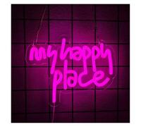 PTHEN Decoración Lámparas My Happy Place Letrero De Neón Letra Luz Habitación USB Decoración Estética Para Bar Sala De Juegos Decoración De Fiesta Lámpara 25.2cmx20cm