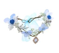 PTILSERY Diadema de temperamento con forma de flor, estilo étnico, para novia, mujer, boda, fiesta, tocado con colgante de diamantes de imitación