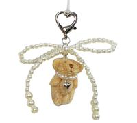 PTILSERY Llavero de peluche de oso con lazo, colgante de animal suave, accesorio para mochila, hecho a mano para mujeres y niñas