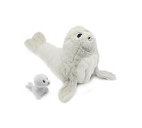 PTIPOTOS by Les DEGLINGOS - PLOUFOU L'OTARIE Mamá/Bebe - Peluche Ultra Suave - Regalo Nacimiento cumpleaños Navidad - 35 cm - Blanco