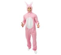 P'TIT CLOWN 21128 - Disfraz de conejo para adulto, unisex, perfecto para Carnaval, EVG, EVJF, Pascua, Halloween y otras fiestas de disfraces, fácil de poner, cómodo, L/XL, rosa