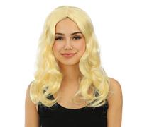 P'TIT CLOWN 23978 - Peluca larga rizada para disfraz de carnaval, fiestas de disfraces, manga, Halloween para adultos y mujeres, pelo sintético, rubio