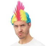 P'TIT CLOWN - 24474 - Peluca multicolor de neón punk - Mohawk, peluca iroquesa - accesorio de disfraz retro - años 80 - Para carnaval, Halloween, cosplay - pelo sintético