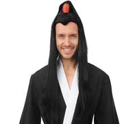P'TIT CLOWN - 24707 - Peluca samurái para adultos - Accesorio de disfraz para carnaval, fiestas temáticas, noches de disfraces, cosplay, manga, Halloween - Pelo sintético - Negro