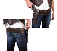P'TIT Clown 28270 - Cinturón de Piel sintética para Revólver con Funda y Cabestro, Accesorio de Disfraz, para Carnaval, Halloween, Cosplay, Fiestas temáticas, marrón, Unisex