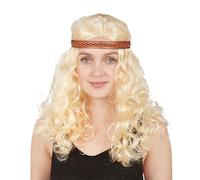 P'tit Clown 68650 - Peluca Hippie para Mujer, Accesorio de Disfraz, Carnaval, Festival, Pride, año Nuevo, Halloween, Fiesta temática, Pelo sintético, Rubio Rizado, Diadema