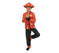 P'TIT CLOWN - Disfraz de Año Nuevo Chino Niño - Perfecto para fiestas de disfraces y eventos temáticos - Poliéster - Rojo (niño de 10 a 12 años)