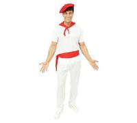 P'TIT CLOWN - Disfraz de Feria para adulto, boina vasca, camiseta, pantalones, bandana, cinturón, disfraz completo para carnaval, fiestas de disfraces y eventos temáticos - poliéster - blanco, rojo