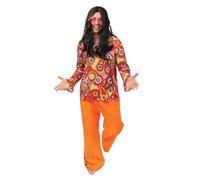 P'TIT CLOWN - Disfraz hippie para hombre - Disfraz adulto carnaval, fiestas de disfraces, fiestas temáticas, años 70, Woodstock, Disco, Peace and Love, Festival, Disfraz Retro - Naranja (S-M)