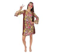 P'TIT CLOWN - Disfraz hippie para mujer - Disfraz bohemio adulto - Flower Power - Peace and Love - Traje de carnaval, festival y fiestas temáticas - años 70 - Woodstock