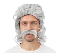 P'TIT CLOWN - Peluca de longitud media con bigote - Accesorio de disfraz para carnaval, fiestas temáticas, noches de disfraces, cosplay, manga, Halloween - Pelo sintético (gris)