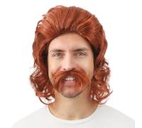 P'TIT CLOWN - Peluca de longitud media con bigote - Accesorio de disfraz para carnaval, fiestas temáticas, noches de disfraces, cosplay, manga, Halloween - Pelo sintético (rojo)