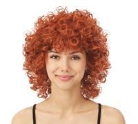 P'TIT CLOWN - Peluca rizada de longitud media - Accesorio de disfraz para carnaval, fiestas temáticas, noches de disfraces, cosplay, manga, Halloween - Mujer - Pelo sintético (rojo)