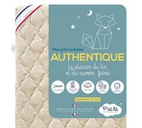 P'tit Lit - Colchón de cuna Auténtico - 60x120 cm - Lino de origen vegetal: Naturalmente termorregulador - Sin tratamiento químico - Funda extraíble - Oeko Tex