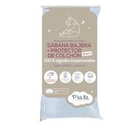 P'tit lit - Protector de colchón de cuna 2 en 1 | Protector de colchón + Sábana bajera 70x140 cm | Impermeable - 100 % algodón - Suave y silencioso - Transpirable - Oeko Tex - Gris