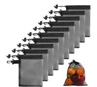 PTJJXA 10 Piezas Bolsas de Malla con Cordón Negro, Saco de Red para Gimnasio de Nailon, Bolsas de Almacenamiento de Golf, Bolsa Ropa Sucia Viaje para Natacion Lavadora Buceo Juguetes de Playa (S)