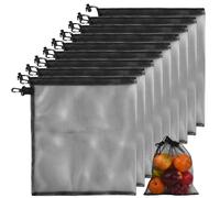 PTJJXA 10 Piezas Bolsas de Malla con Cordón Negro, Saco de Red para Gimnasio de Nailon, Bolsas de Almacenamiento de Golf, Bolsa Ropa Sucia Viaje para Natacion Lavadora Buceo Juguetes de Playa (L)