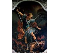 PTLYE Famoso Arte Mural en lienzo Cuadros Decorativos el Arcángel San Miguel Terrassing the Dragon Painting de Vintage Painting para la Decoración del Pasillo 60x90cm