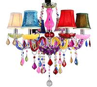 PTLYE Lámpara de araña de Cristal con Tubo de Vidrio Europeo, luz de Vela de Color, 6 Luces con Pantalla, lámpara de Techo, lámpara de araña de Cristal Antigua, lámpara Colgante