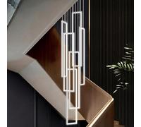 PTLYE Lámpara de araña Moderna de 6 Anillos LED Negra, Grande, Rectangular, Moderna, para Escalera, lámpara Colgante de Techo Alto Regulable con Control Remoto, Adecuada para Hotel, Restaurante, v