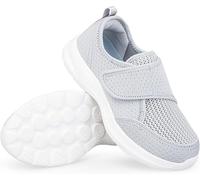 PTLYE Zapatos para diabéticos para Mujeres Extra Anchos con Correa Ajustable, Zapatos ortopédicos, Zapatos de Senderismo sin Cordones para pies hinchados de Personas Mayores-Grey||37 EU