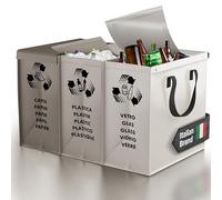 PTMS® Cubos de basura cocino con TAPA - 3 Cubos de basura de reciclaje para vidrio, papel y plástico - Bolsas reciclaje en colores estándar - Papelera cocina fácil de vaciar - Cubo basura cocina