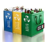 PTMS® Cubos de basura de reciclaje - 3 Cubo basura reciclaje para vidrio, papel y plástico - Bolsas reciclaje en colores estándar - Papelera cocina fácil de vaciar