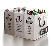 PTMS® Cubos de basura de reciclaje - 3 Cubo basura reciclaje para vidrio, papel y plástico - Bolsas reciclaje en colores estándar - Papelera cocina fácil de vaciar (Grey Edition)