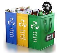 PTMS® Cubos de basura de reciclaje - 3 Cubo basura reciclaje para vidrio, papel y plástico - Bolsas reciclaje en colores estándar - Papelera cocina fácil de vaciar