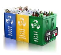 PTMS® Cubos de basura de reciclaje MAXI XL - 3 Cubo basura reciclaje para vidrio, papel y plástico - Bolsas reciclaje en colores estándar - Papelera cocina fácil de vaciar