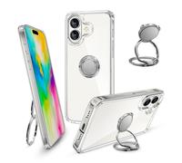 Ptny Funda Compatible con iPhone 16 Funda con Anillo, Anti-Arañazos Duro PC Suave TPU Silicona Bumper Antigolpes Transparente Carcasa con DIY Soporte de Anillo Compatible con iPhone 16 Case