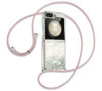 Ptny Glitter Funda para Samsung Galaxy Z Flip 6 Funda con Cordón,Transparente Silicona TPU Antichoque Niñas Mujeres Case con Ajustable Cordón para Samsung Galaxy Z Flip 6 Carcasa