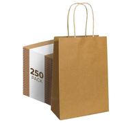 PTP - 250 bolsas de papel Kraft bolsa de regalo | perfecto para cumpleaños, bodas, fiestas y cualquier ocasión | color blanco o natural colores | varios tamaños