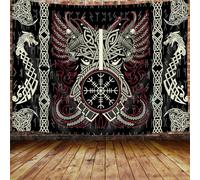 Ptrxobj Tapiz nórdico vikingo, tapiz de dragón fénix para colgar en la pared para dormitorio de hombres, mitología noruega retro, tapiz negro pagano, celta, póster, manta para dormitorio universitario