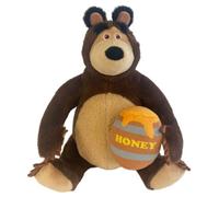 PTS SRL Masha y el Oso de peluche sentado con jarrón de miel suave, personaje de colección inspirado en la serie de televisión, altura 25 cm, color marrón