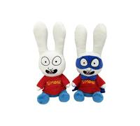 PTS SRL SIMONE EL CONEJO 2 Peluche de Simón el Conejo Versión NORMAL y SUPERHÉROE Enmascarado sentado - altura 25 cm incluidas las orejas - Multicolor