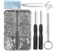 PTSLKHN Kit de reparación de lentes con tornillos, 15 tipos de tornillos para gafas, tornillos de marco, tornillos de bisagra, tornillos de almohadillas para la nariz, kit esencial de reparación de