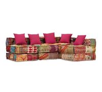 PTUGUOF Puf modular de 4 plazas de tela de patchwork con funda de algodón, acolchado suave y cojín de acento, versátil como sofá, cama o chaise longue, hasta 110 kg por asiento