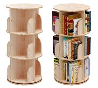 PTUWODS Estantería giratoria de 360 grados para niños y adultos, estantería multifuncional de madera maciza (3 estantes)