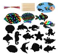 Ptwola 36 hojas de animales marinos para rascar para niños, arco iris, papel rascador con lápices de madera, cinta DIY mundo submarino, dibujo, manualidades para cumpleaños infantiles, fiestas