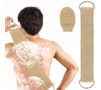 Ptwola Banda exfoliante para la espalda y guante, correa de toalla de baño natural con manopla, cepillo de limpieza profunda duradero para lavado corporal con asa, eliminación de piel muerta para