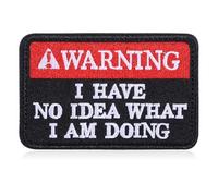 Ptwola Parche bordado de divertido para coser con texto en inglés "Warning I Have No Idea What I Am Doing" para sombreros, mochilas, vaqueros, chaquetas (rojo, negro)